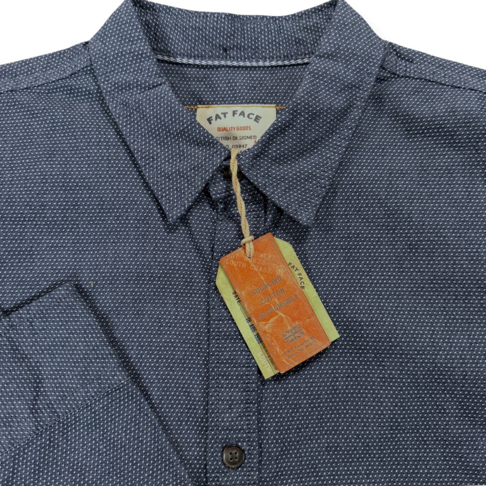 FATFACE Micro Dot Dobby Cotton Long Sleeve Button Down Shirt Mens L Blue - Picture 3 of 9